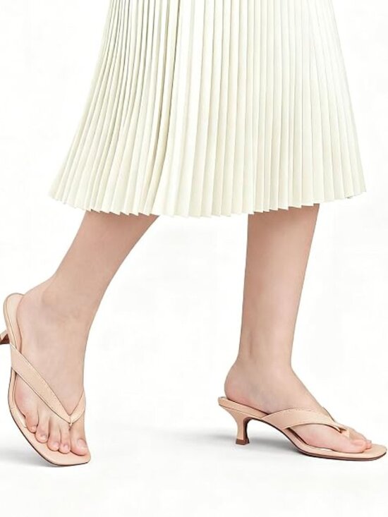branded Shoes - Women's Sexy Kitten Heel Flip Flops,Square Open Toe Low Heel Sandals, Slip on Co